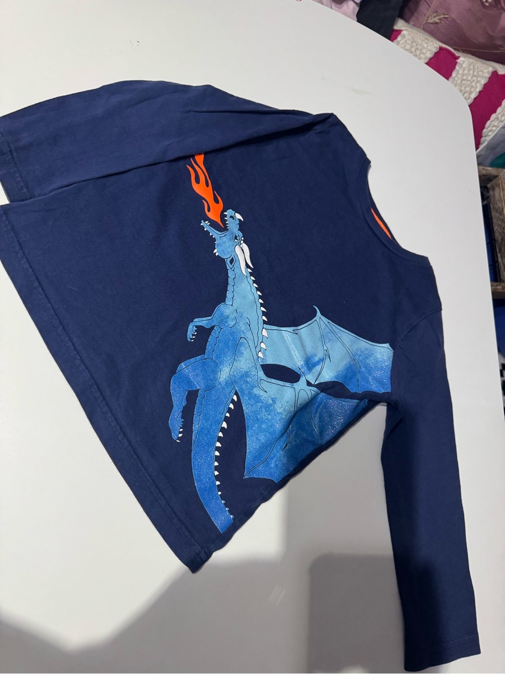 Kids Navy Blue Dragon Graphic Long-Sleeve MiniBoden 2/3